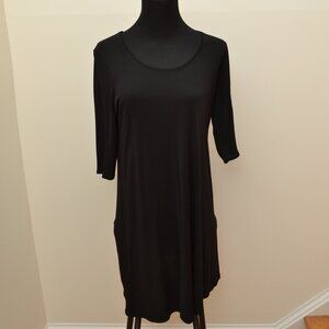 Eileen Fisher Black Dress Tunic 100% Silk 3/4 Sleeves Women's Med Semi-Sheer